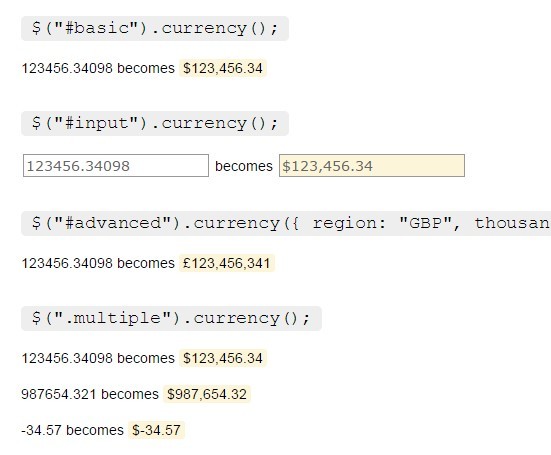 jQuery Currency